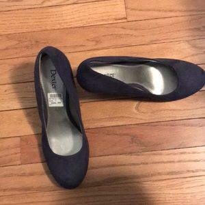 Navy blue wedge heels, never worn.